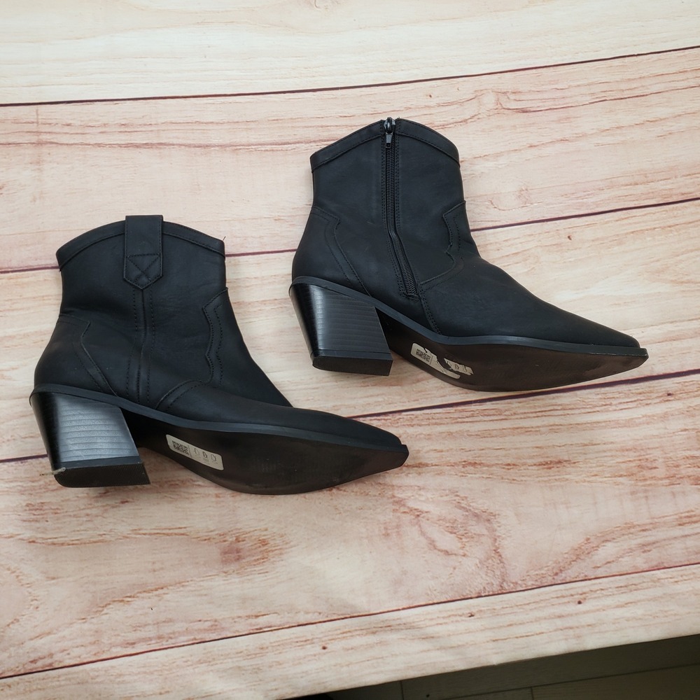 ASOS DESIGN Western Ankle Boot Womens Size 10W Black Pointed Toe Zip Ladies